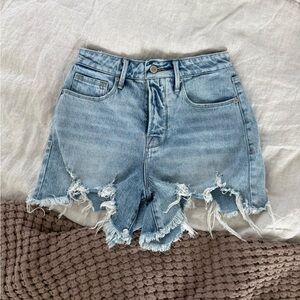 Good American Blue Distressed Jean Shorts